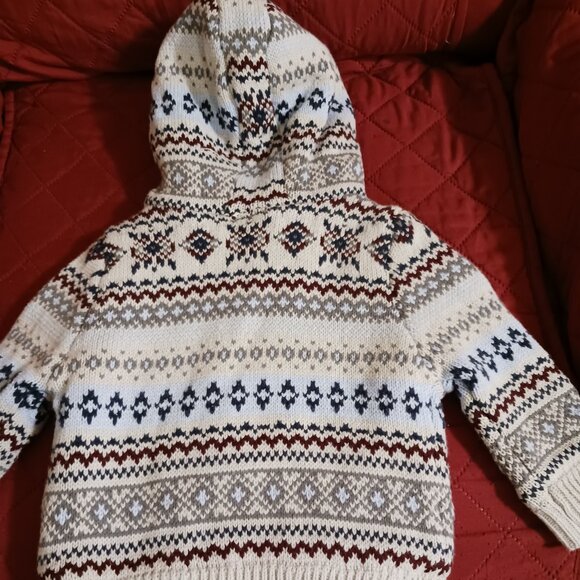 Fleece Lined Knit Hooded Sweater Size 9 Mo. - Picture 3 of 5